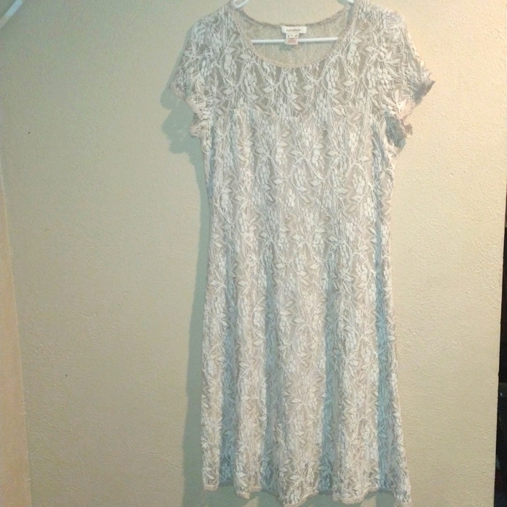 Cream Lace Embroidered Midi Sundance Dress L